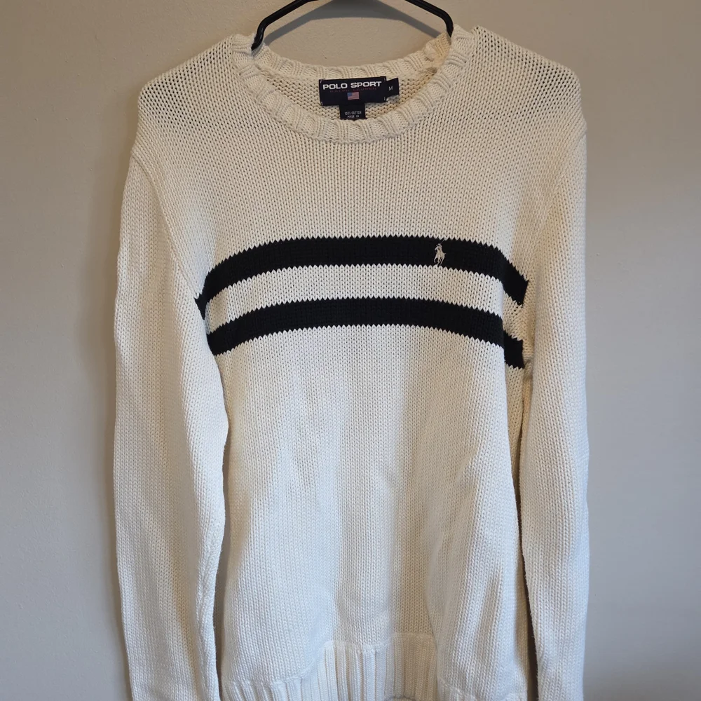 Ralph Lauren Cream Crewneck Sweater with Black Stripes